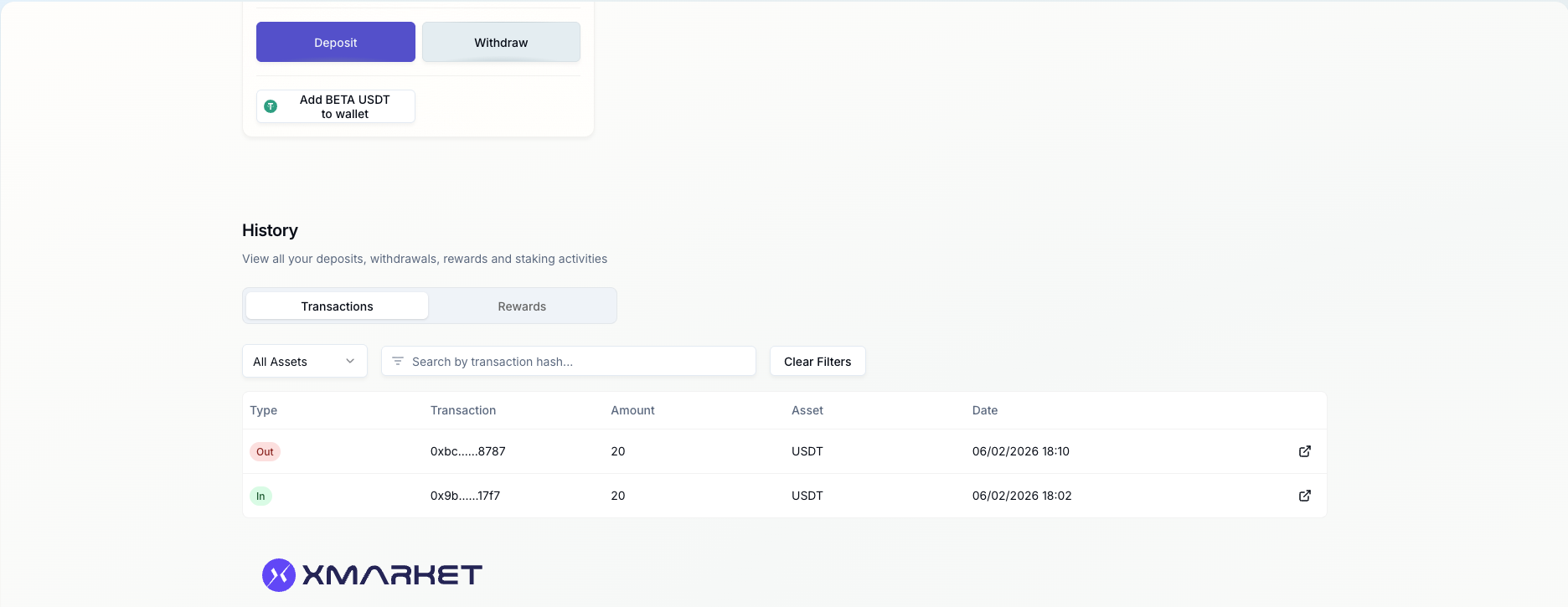 Withdrawal status in Transactions tab